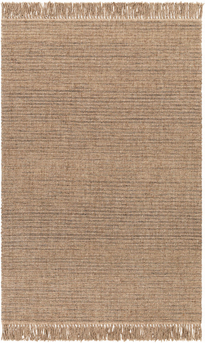 Dark Brown Hand Loomed 55% Wool, 35% Polyester, 10% Jute Cottage Rectangle Handmade rug, Indoor use only, has fringe, non-washable.