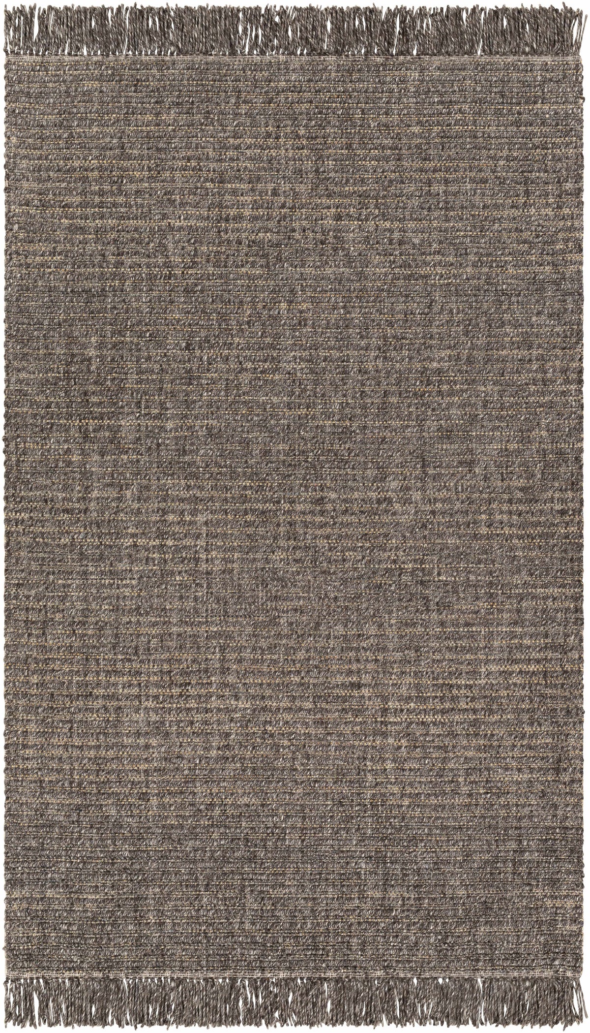 Black Hand Loomed 55% Wool, 35% Polyester, 10% Jute Cottage Rectangle Handmade rug, Indoor use only, has fringe, non-washable.