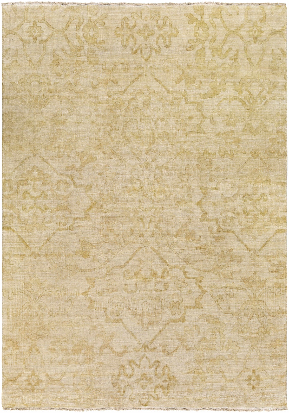 Tan Hand Knotted 100% NZ Wool Traditional Rectangle Handmade rug, Indoor use only, has fringe, non-washable.
