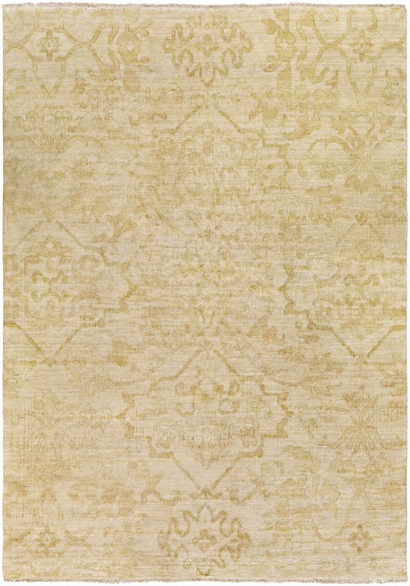 Tan Hand Knotted 100% NZ Wool Traditional Rectangle Handmade rug, Indoor use only, has fringe, non-washable.
