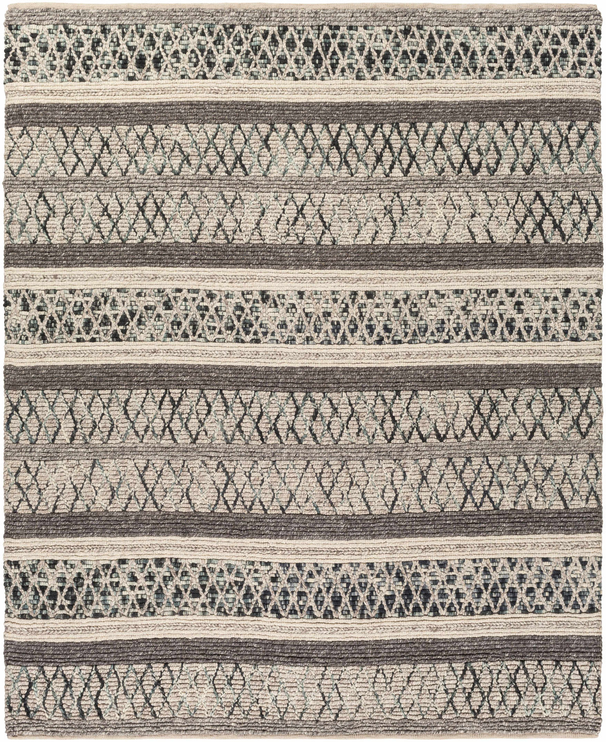 Charcoal Hand Woven 60% Wool, 40% Viscose Global Rectangle Handmade rug, Indoor use only, no fringe, non-washable.