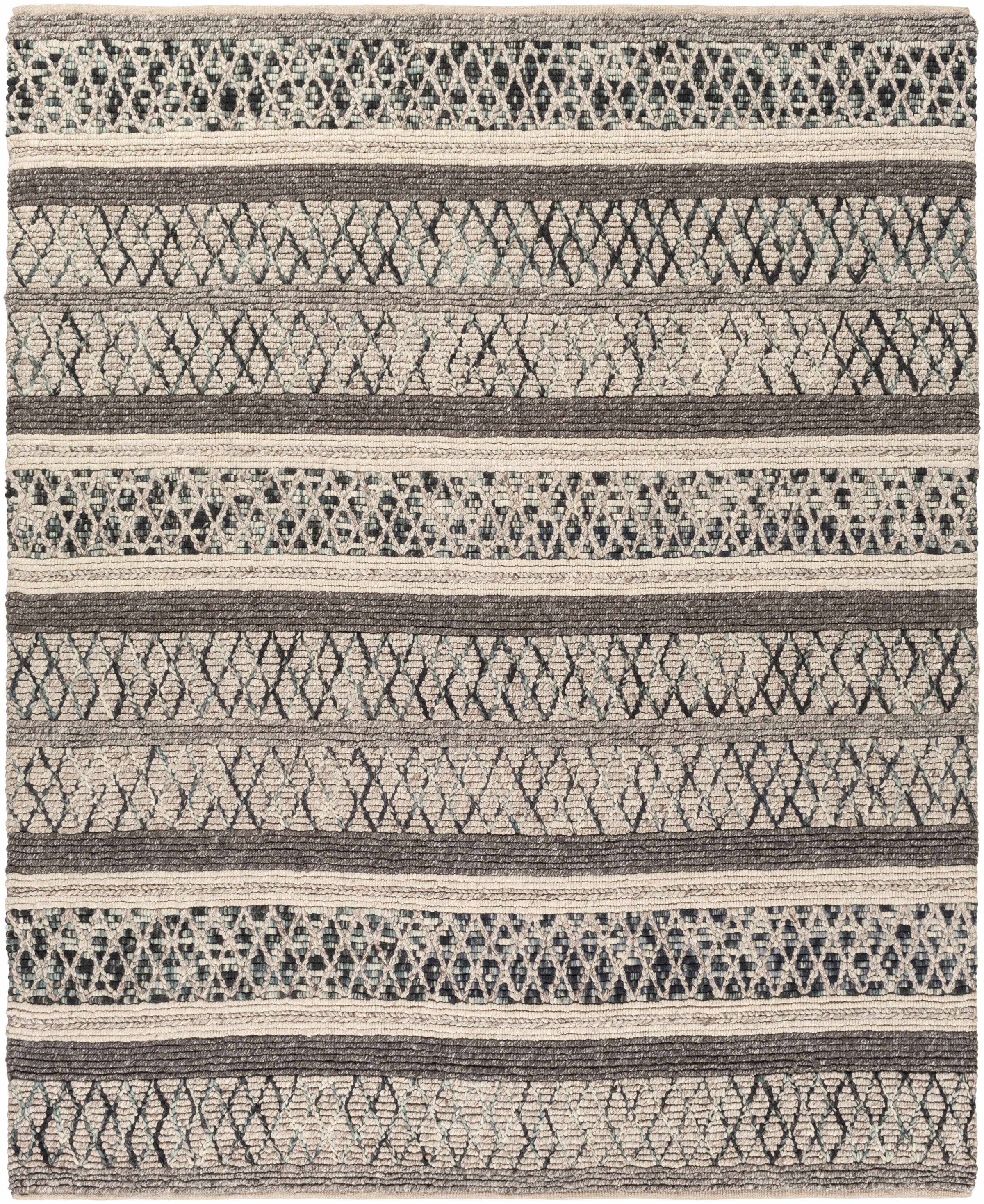 Charcoal Hand Woven 60% Wool, 40% Viscose Global Rectangle Handmade rug, Indoor use only, no fringe, non-washable.