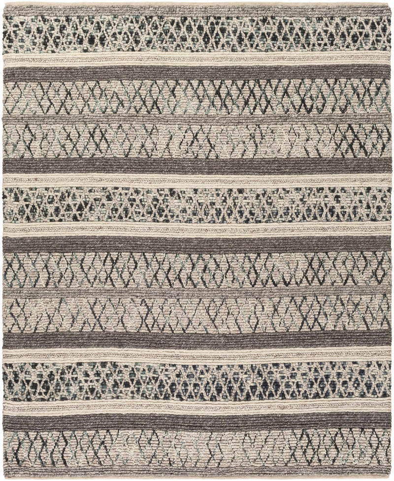 Charcoal Hand Woven 60% Wool, 40% Viscose Global Rectangle Handmade rug, Indoor use only, no fringe, non-washable.