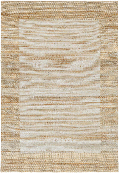 Tan Hand Woven 95% Jute, 5% Cotton Cottage Rectangle Handmade rug, Indoor use only, no fringe, non-washable.
