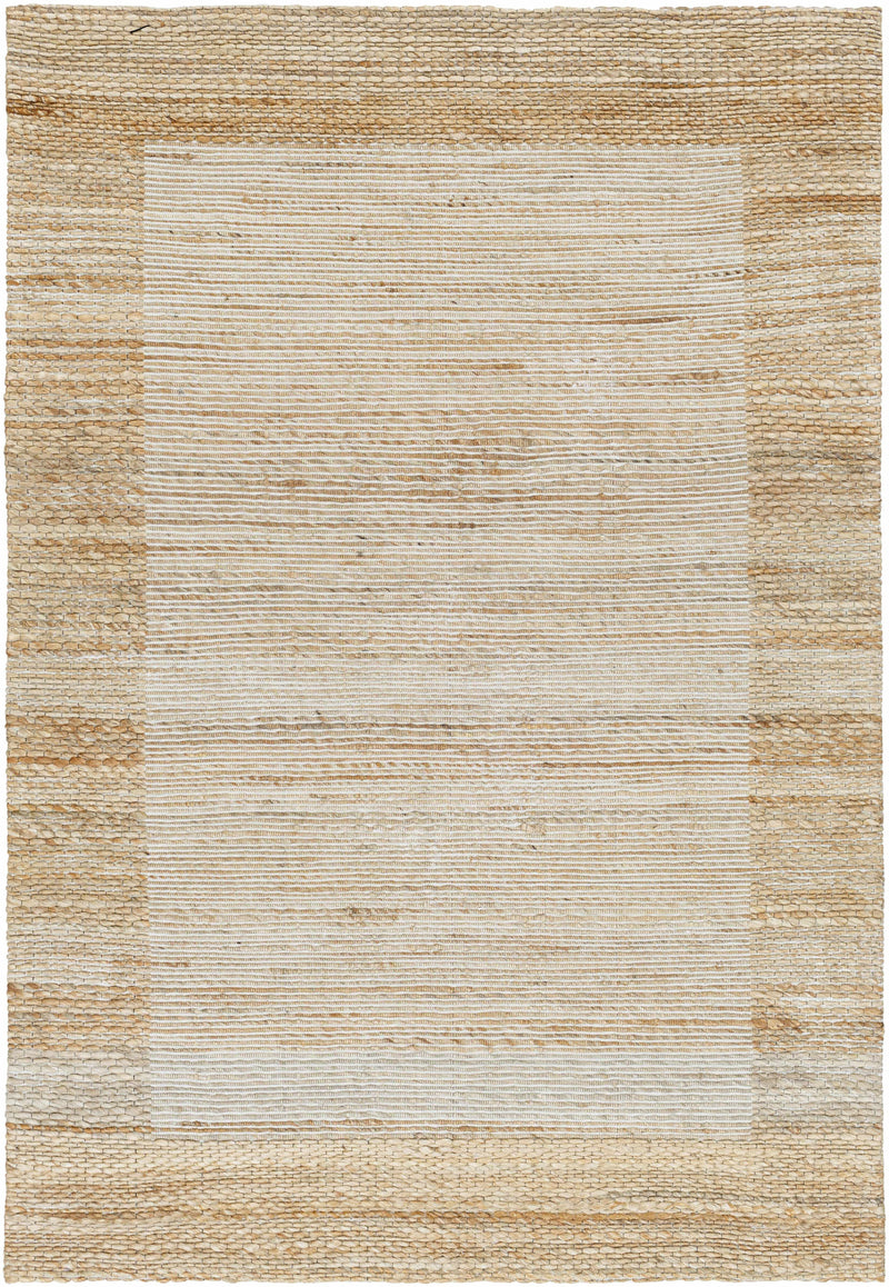 Tan Hand Woven 95% Jute, 5% Cotton Cottage Rectangle Handmade rug, Indoor use only, no fringe, non-washable.