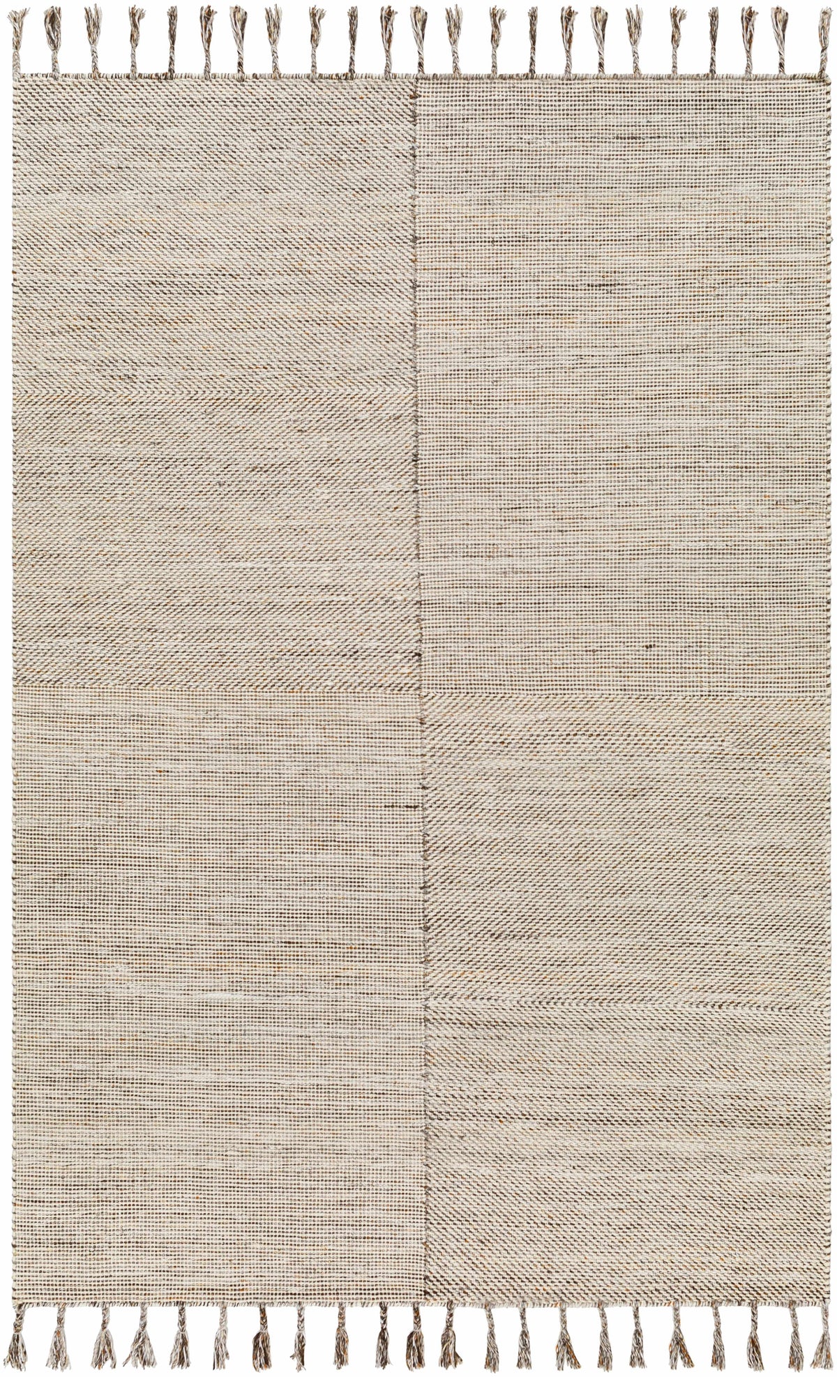 Beige Hand Woven 100% Recycled PET Yarn Cottage Rectangle Handmade rug, Indoor use only, has fringe, non-washable.