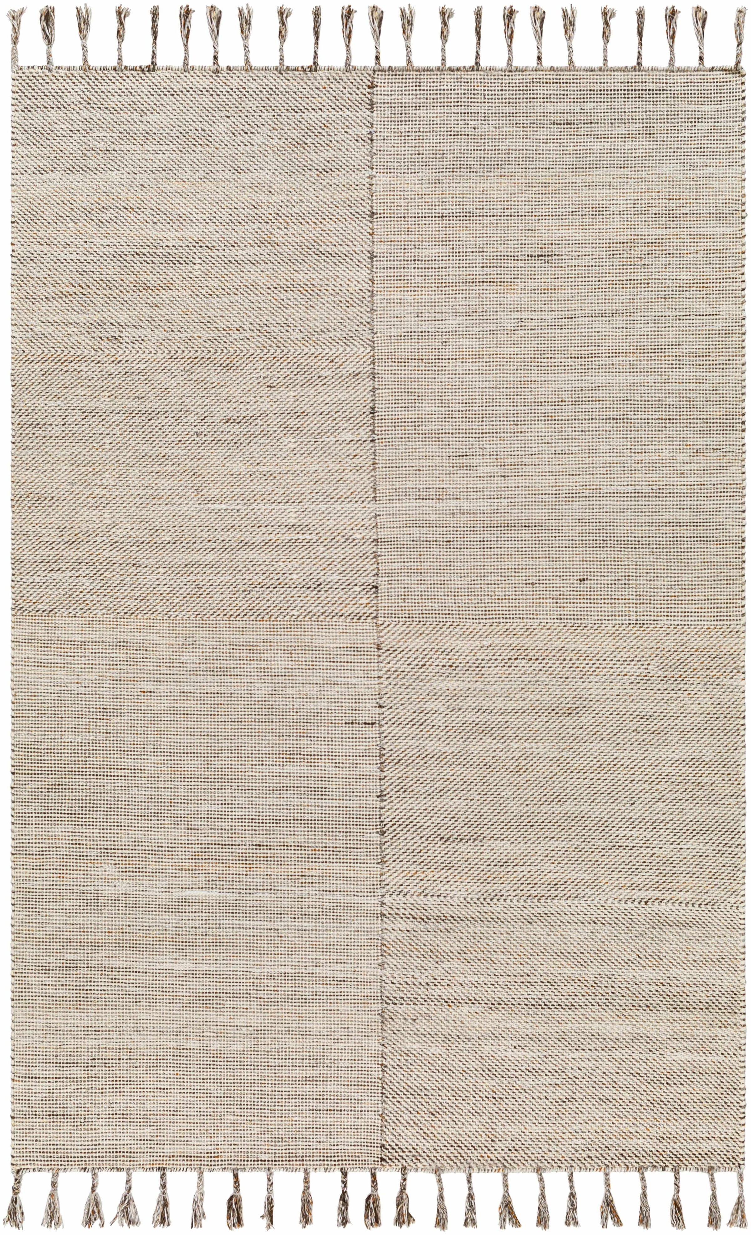 Beige Hand Woven 100% Recycled PET Yarn Cottage Rectangle Handmade rug, Indoor use only, has fringe, non-washable.