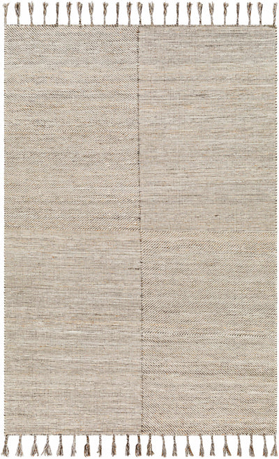 Beige Hand Woven 100% Recycled PET Yarn Cottage Rectangle Handmade rug, Indoor use only, has fringe, non-washable.