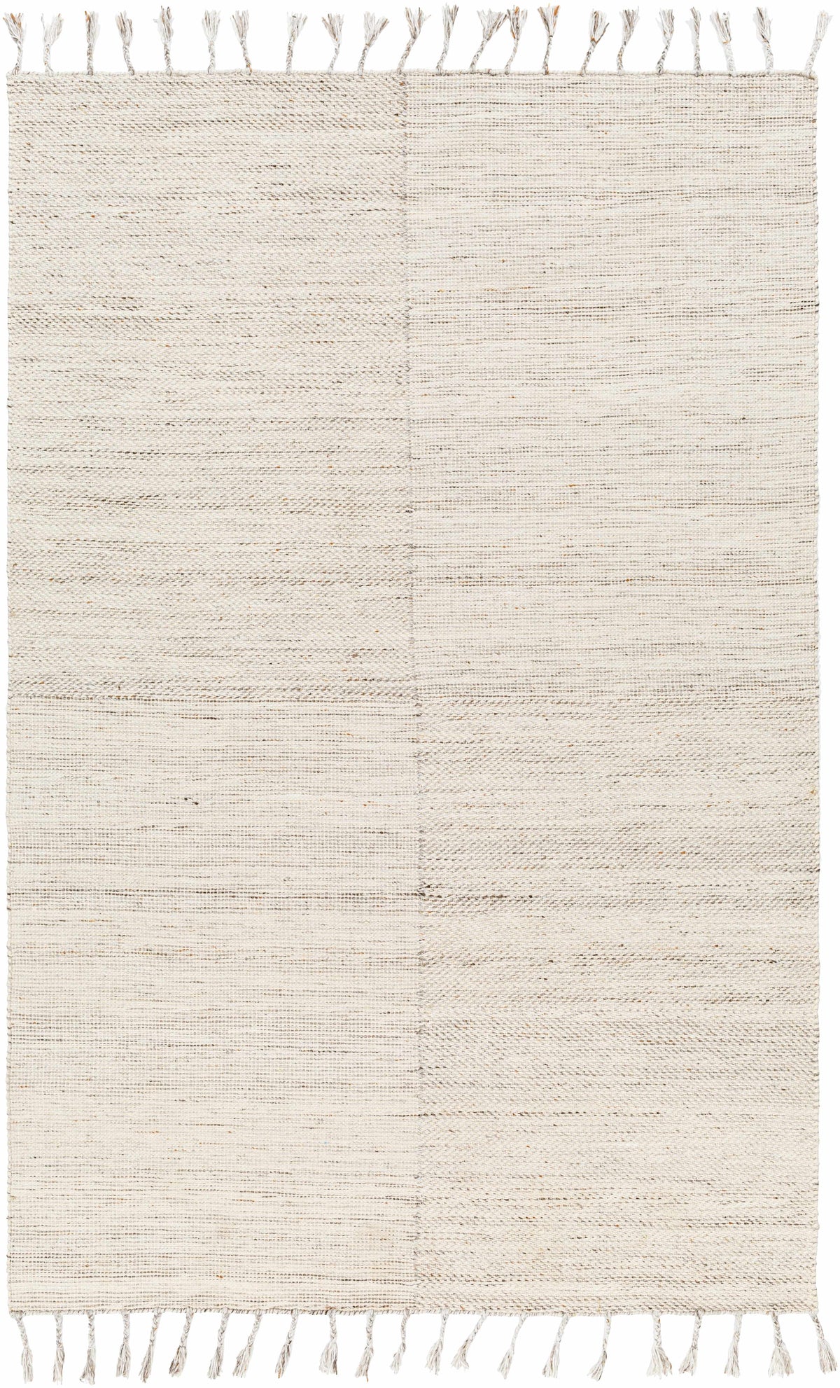 Beige Hand Woven 100% Recycled PET Yarn Cottage Rectangle Handmade rug, Indoor use only, has fringe, non-washable.
