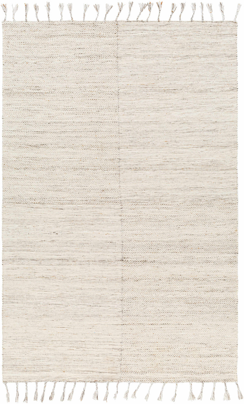 Beige Hand Woven 100% Recycled PET Yarn Cottage Rectangle Handmade rug, Indoor use only, has fringe, non-washable.