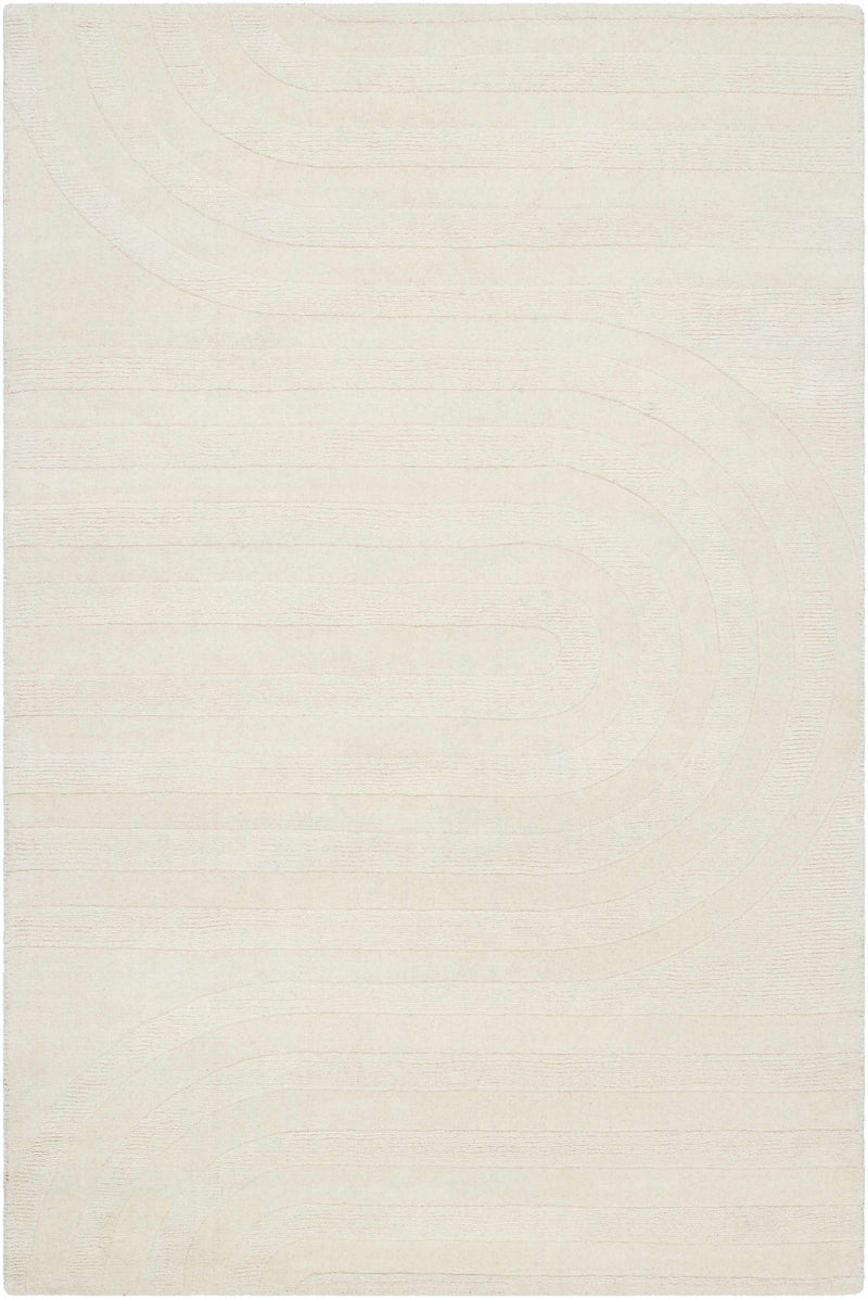 Beige Hand Loomed 100% Wool Modern Rectangle Handmade rug, Indoor use only, no fringe, non-washable.