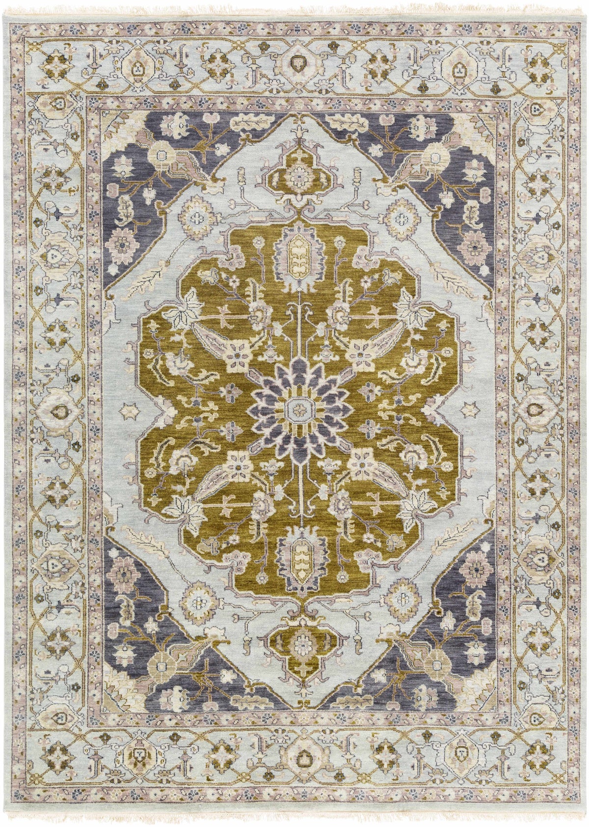 Slate Hand Knotted 100% NZ Wool Traditional Rectangle Handmade rug, Indoor use only, has fringe, non-washable. round, runner also available
