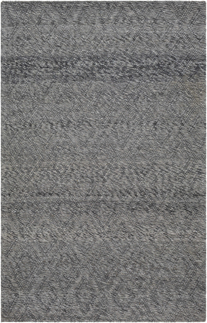 Charcoal Hand Woven 50% Wool, 50% Recycled PET Yarn Cottage Rectangle Handmade rug, Indoor use only, no fringe, non-washable.