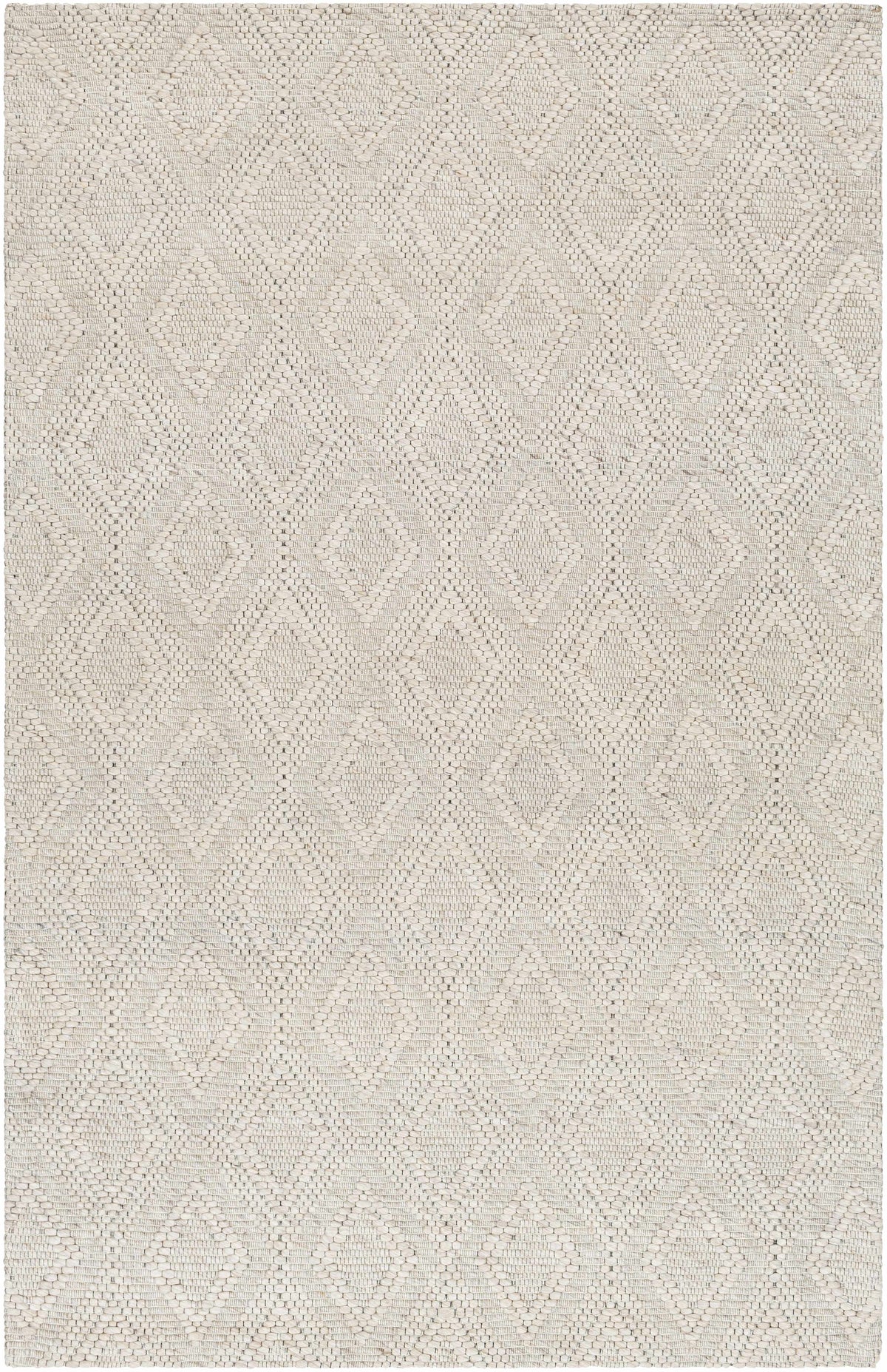 Beige Hand Woven 50% Wool, 50% Recycled PET Yarn Cottage Rectangle Handmade rug, Indoor use only, no fringe, non-washable.
