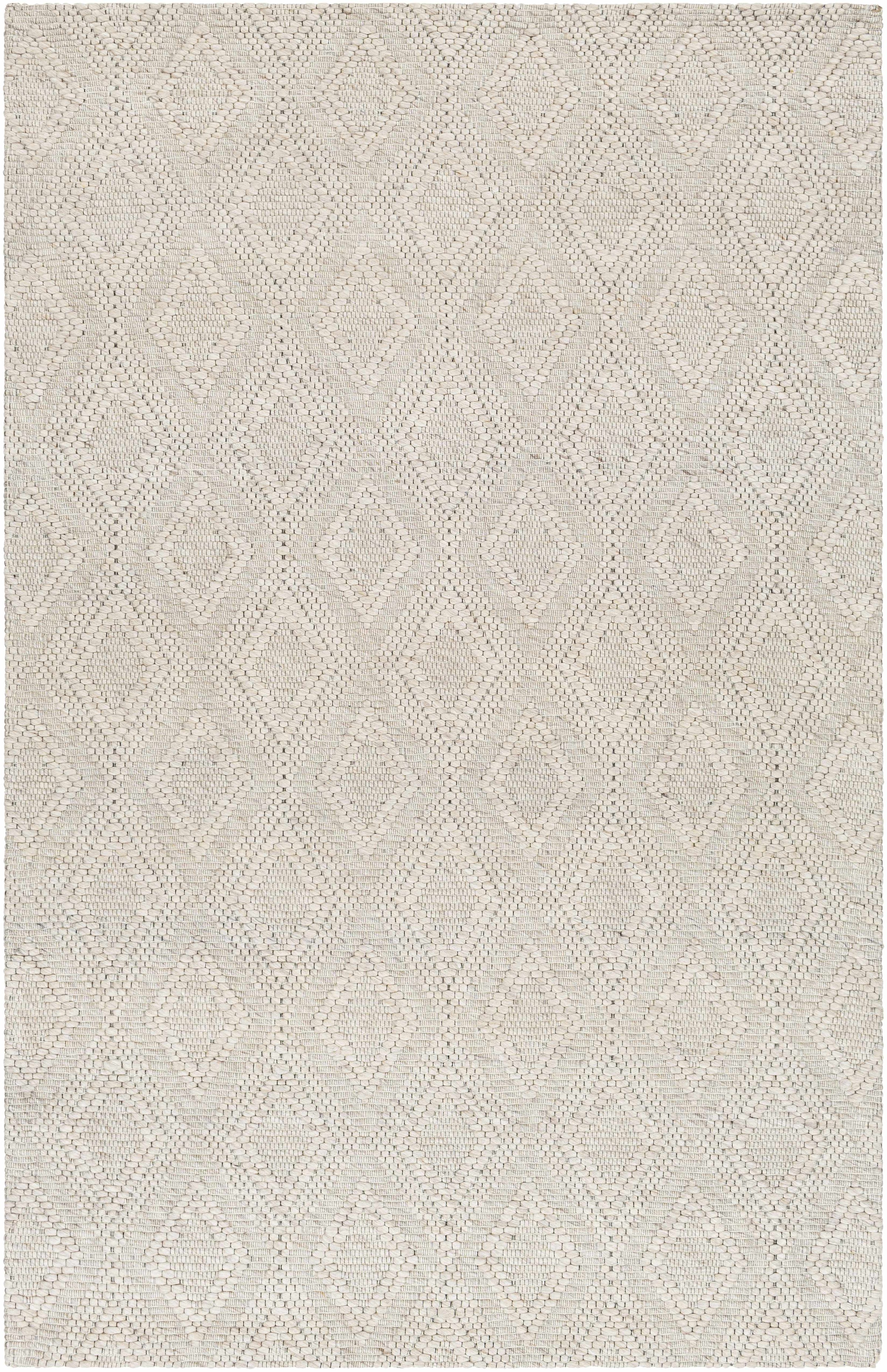 Beige Hand Woven 50% Wool, 50% Recycled PET Yarn Cottage Rectangle Handmade rug, Indoor use only, no fringe, non-washable.