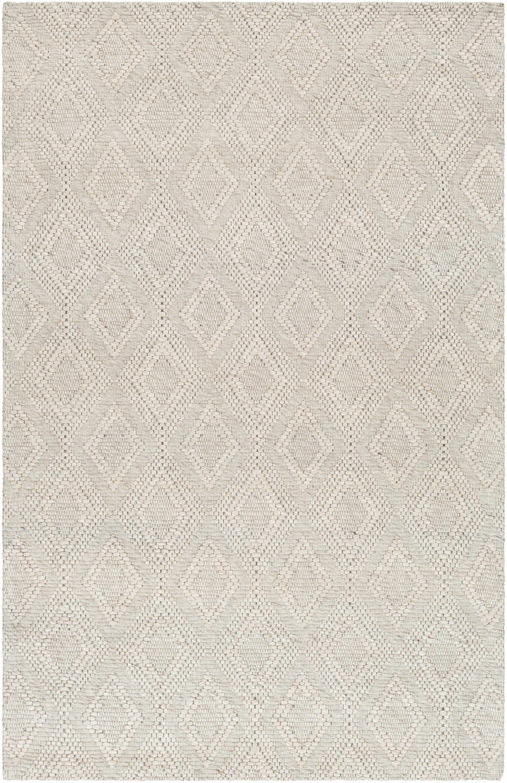 Beige Hand Woven 50% Wool, 50% Recycled PET Yarn Cottage Rectangle Handmade rug, Indoor use only, no fringe, non-washable.
