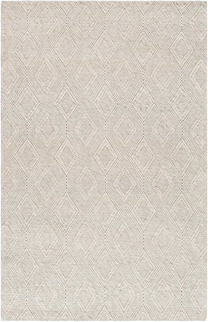 Beige Hand Woven 50% Wool, 50% Recycled PET Yarn Cottage Rectangle Handmade rug, Indoor use only, no fringe, non-washable.
