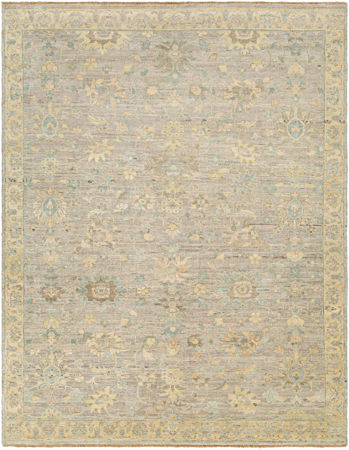 Ice Blue Hand Knotted 100% Wool Traditional Rectangle Handmade rug, Indoor use only, has fringe, non-washable.