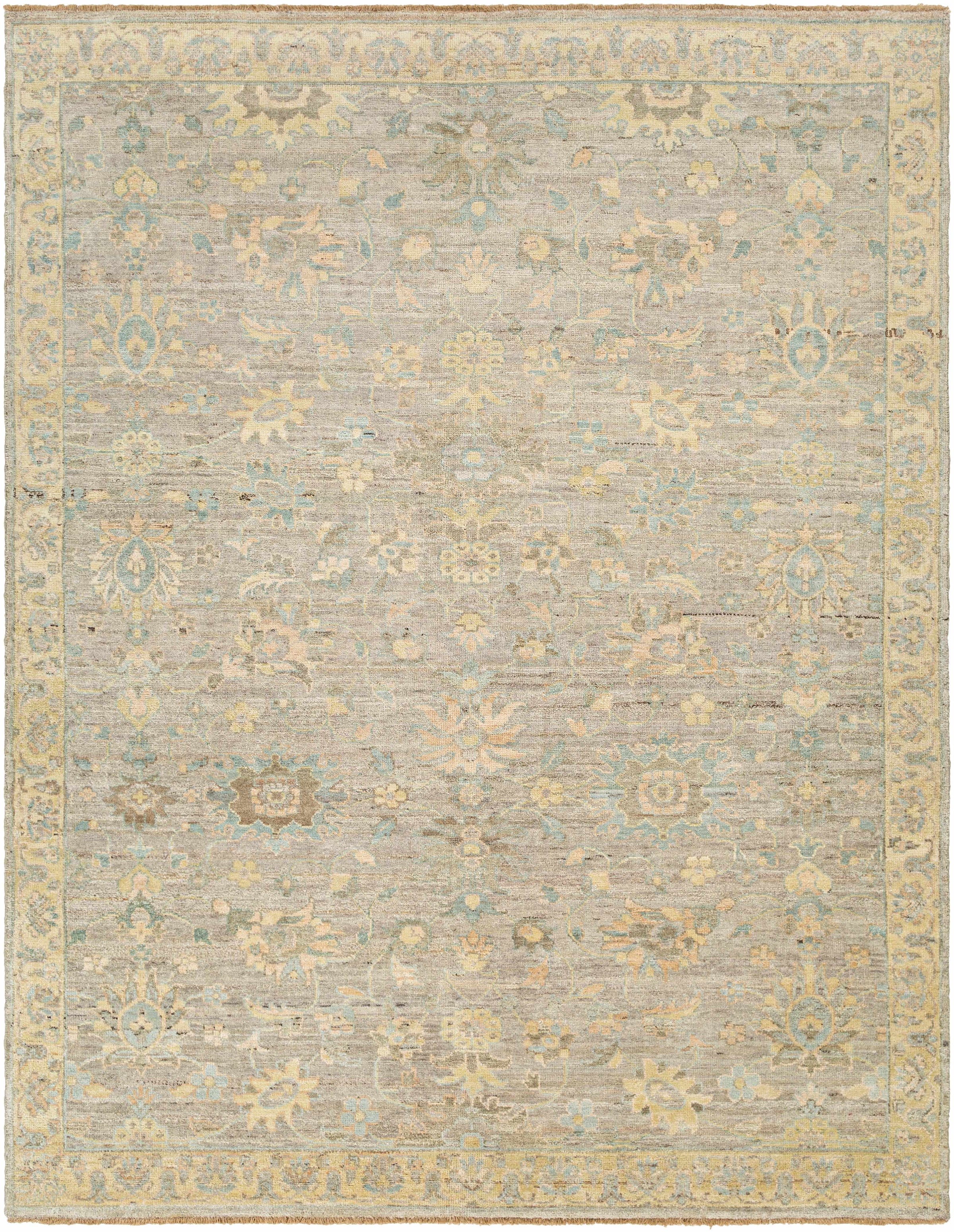 Ice Blue Hand Knotted 100% Wool Traditional Rectangle Handmade rug, Indoor use only, has fringe, non-washable.
