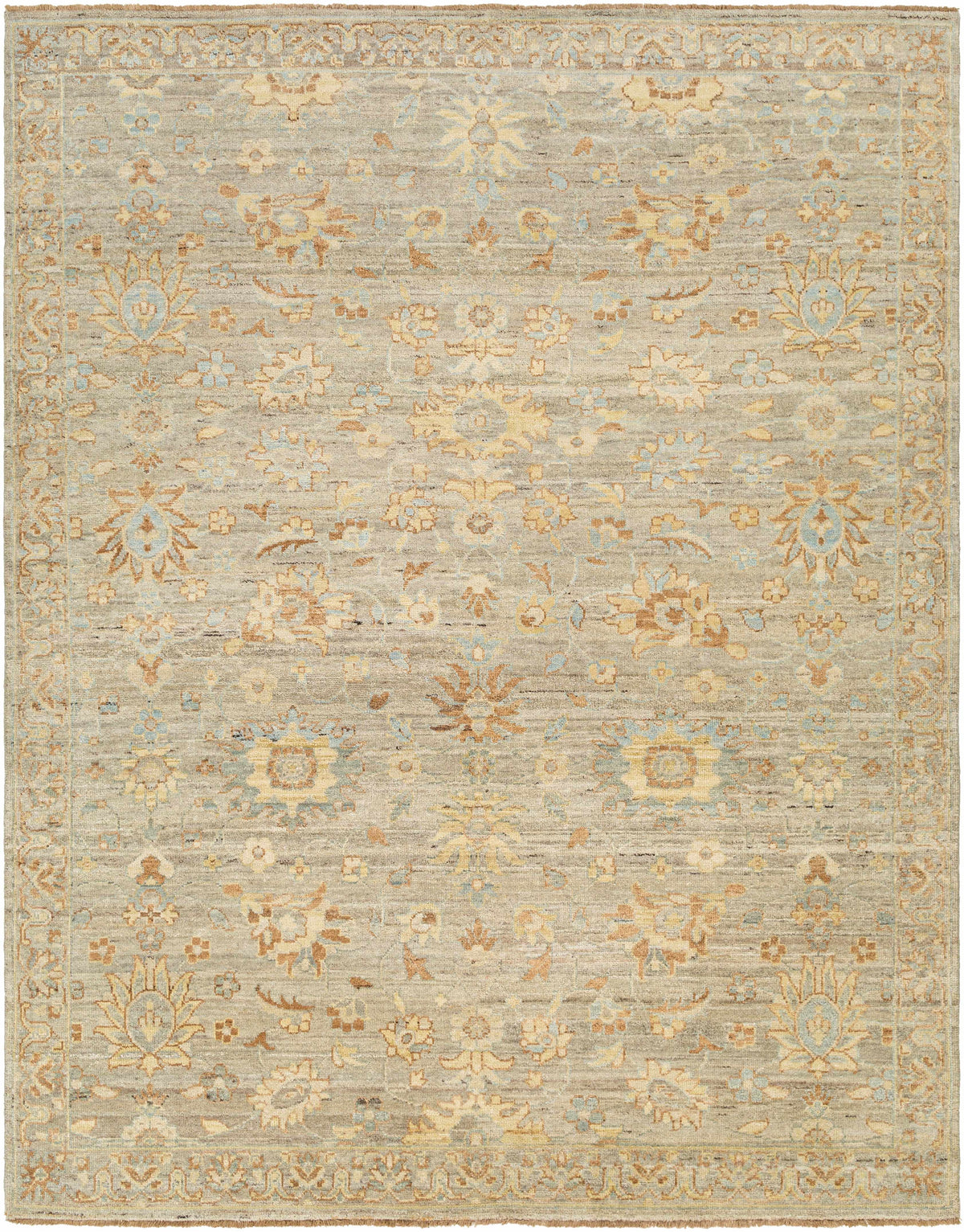 Tan Hand Knotted 100% Wool Traditional Rectangle Handmade rug, Indoor use only, has fringe, non-washable.