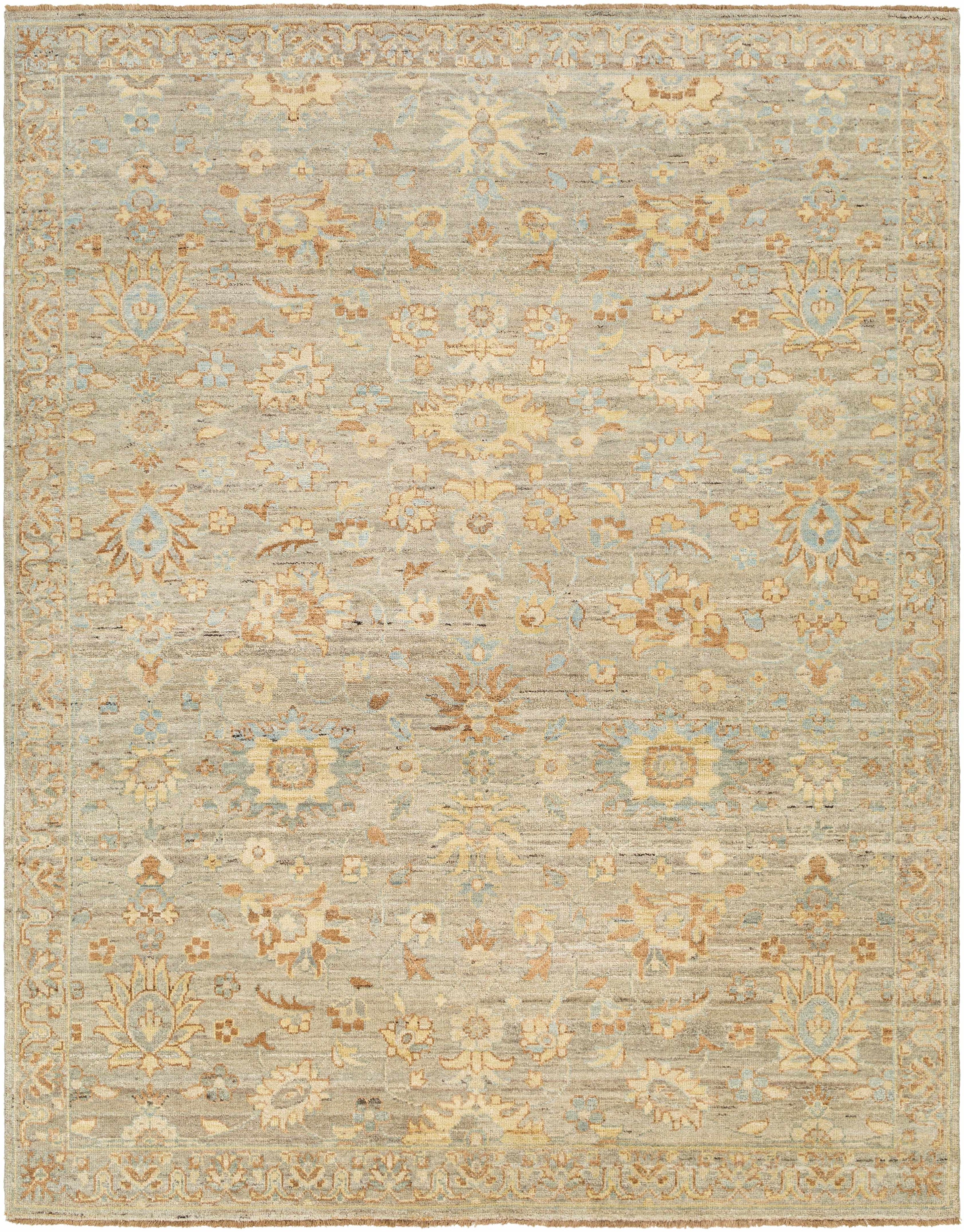 Tan Hand Knotted 100% Wool Traditional Rectangle Handmade rug, Indoor use only, has fringe, non-washable.