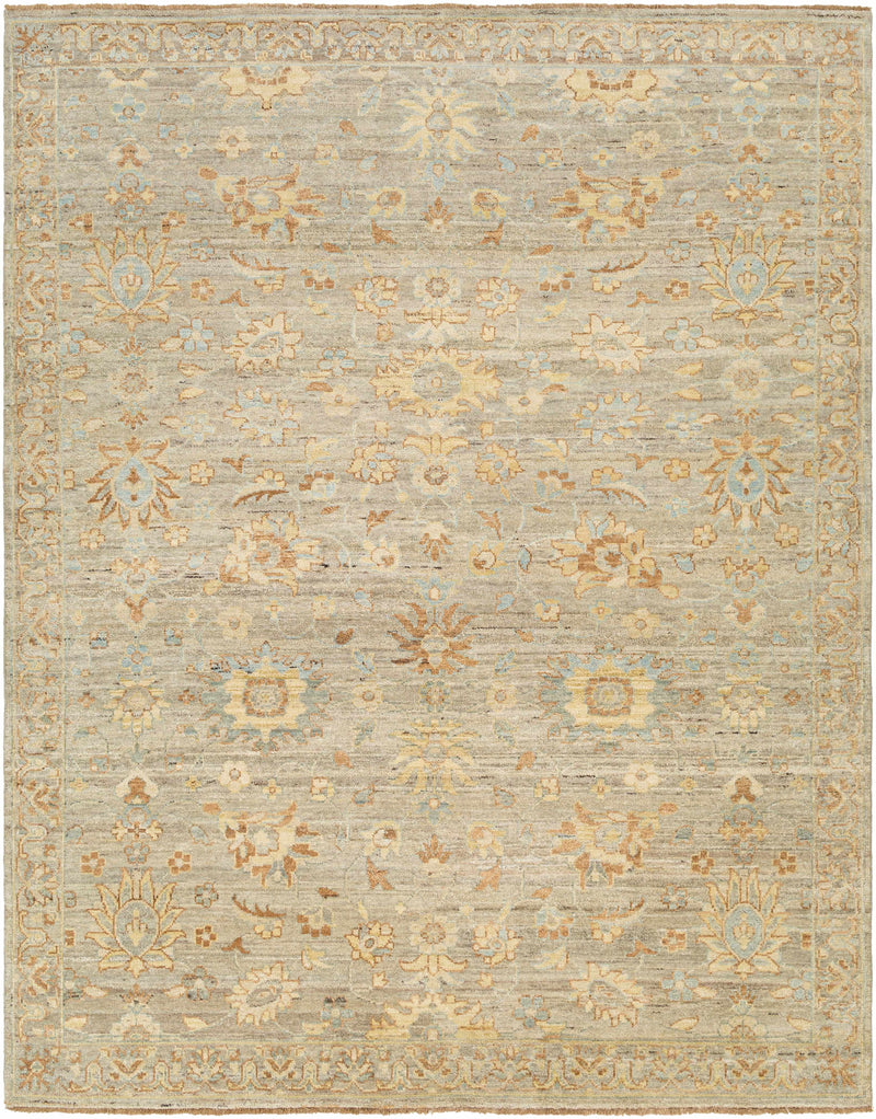 Tan Hand Knotted 100% Wool Traditional Rectangle Handmade rug, Indoor use only, has fringe, non-washable.