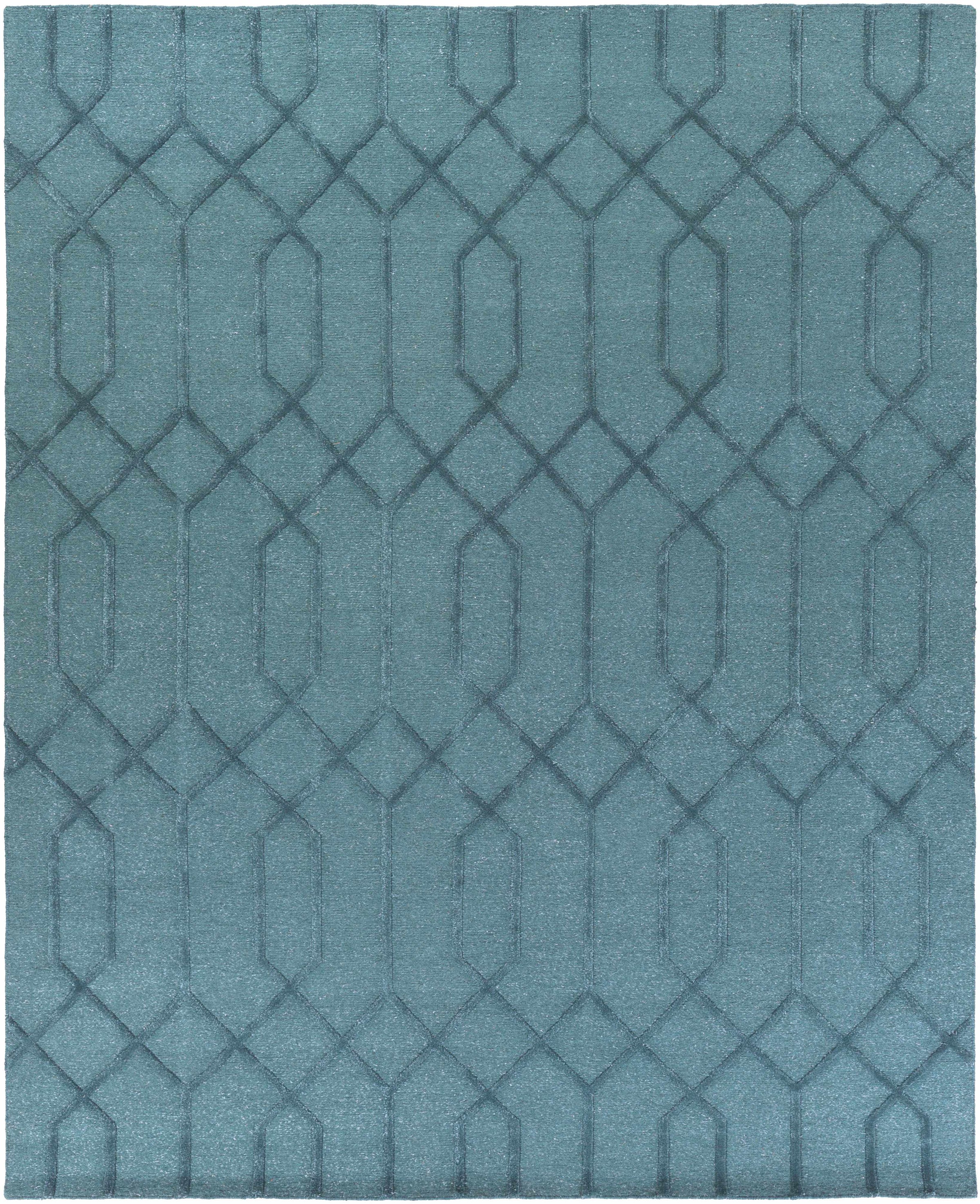 Teal Hand Knotted 70% Wool, 30% Viscose Global Rectangle Handmade rug, Indoor use only, no fringe, non-washable.