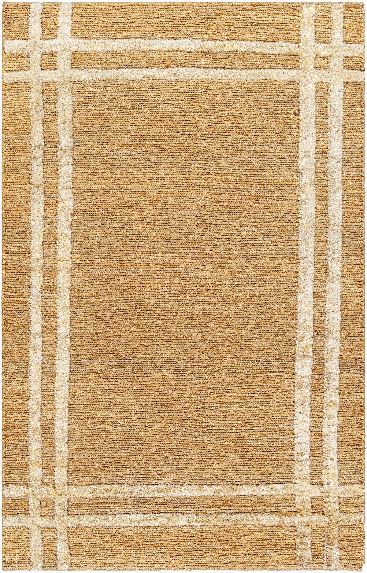 Tan Hand Woven 100% Jute Global Rectangle Handmade rug, Indoor use only, no fringe, non-washable.