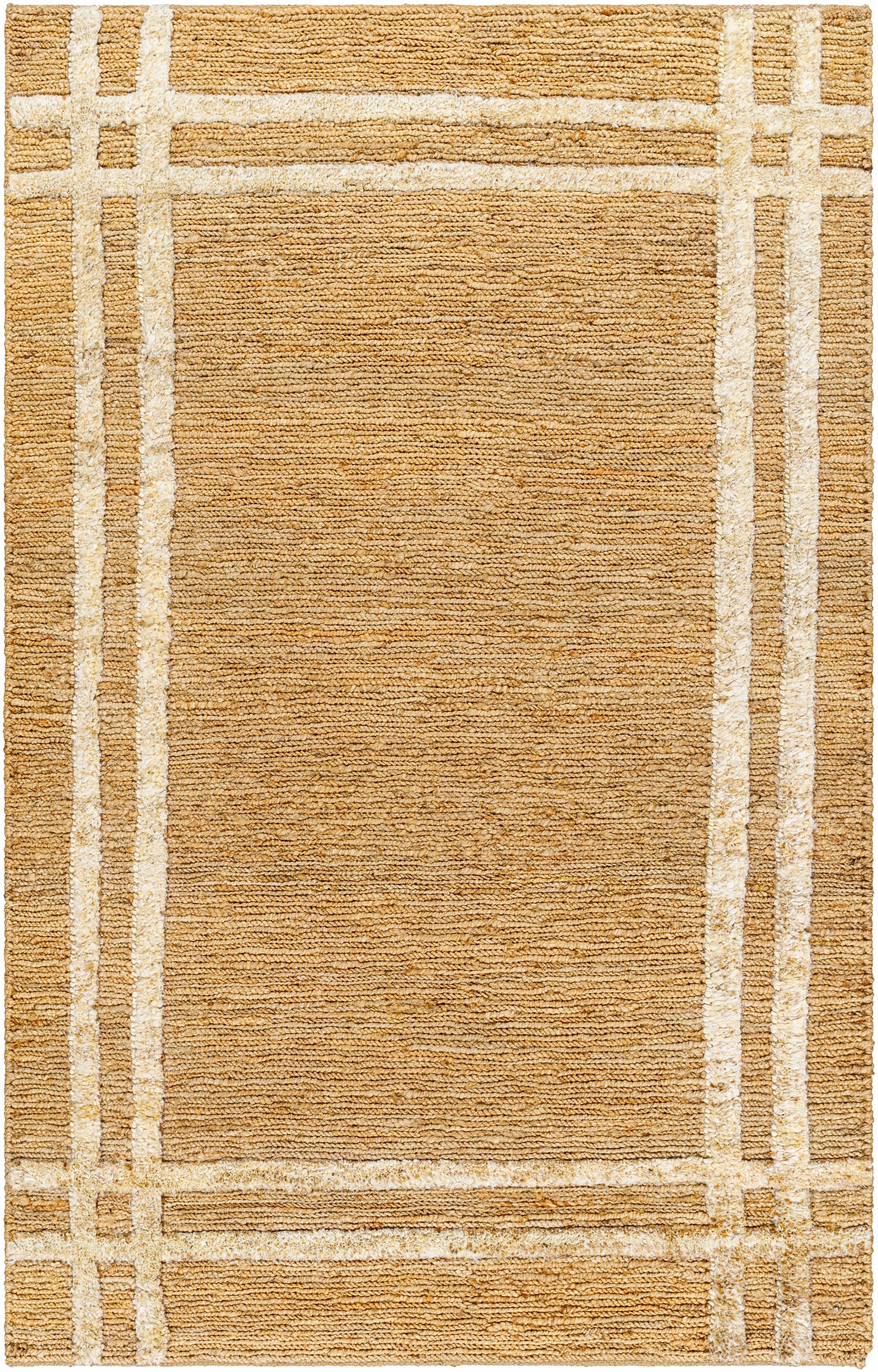 Tan Hand Woven 100% Jute Global Rectangle Handmade rug, Indoor use only, no fringe, non-washable.
