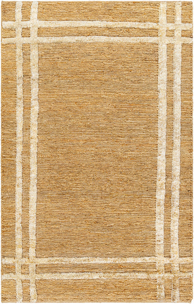 Tan Hand Woven 100% Jute Global Rectangle Handmade rug, Indoor use only, no fringe, non-washable.