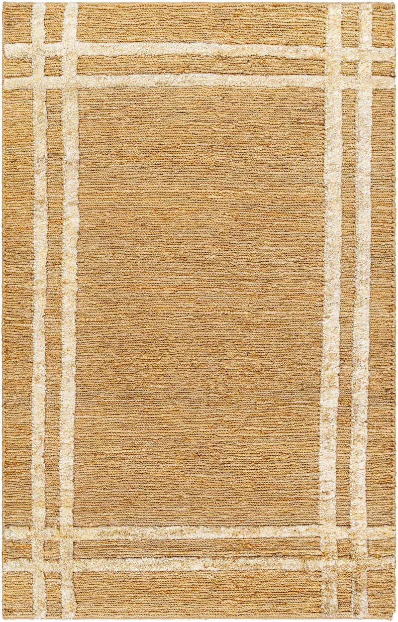 Tan Hand Woven 100% Jute Global Rectangle Handmade rug, Indoor use only, no fringe, non-washable.