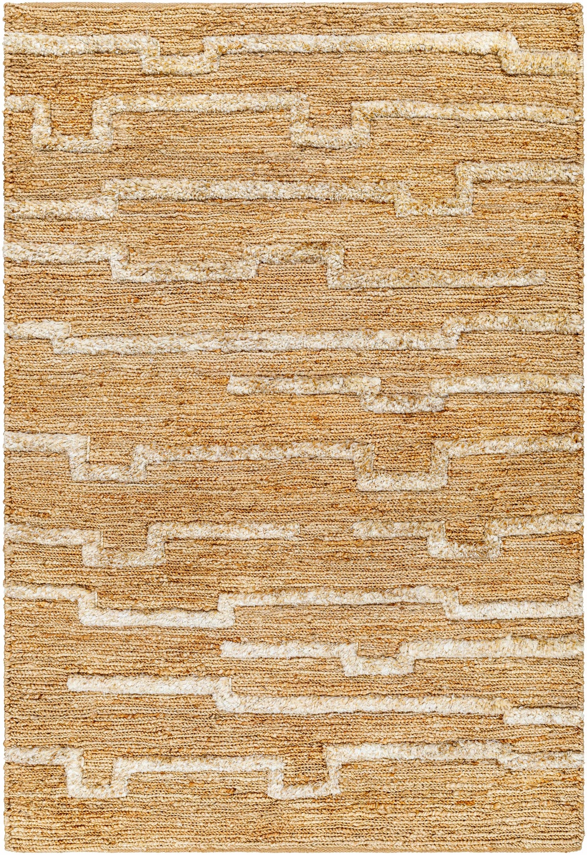 Tan Hand Woven 100% Jute Global Rectangle Handmade rug, Indoor use only, no fringe, non-washable.