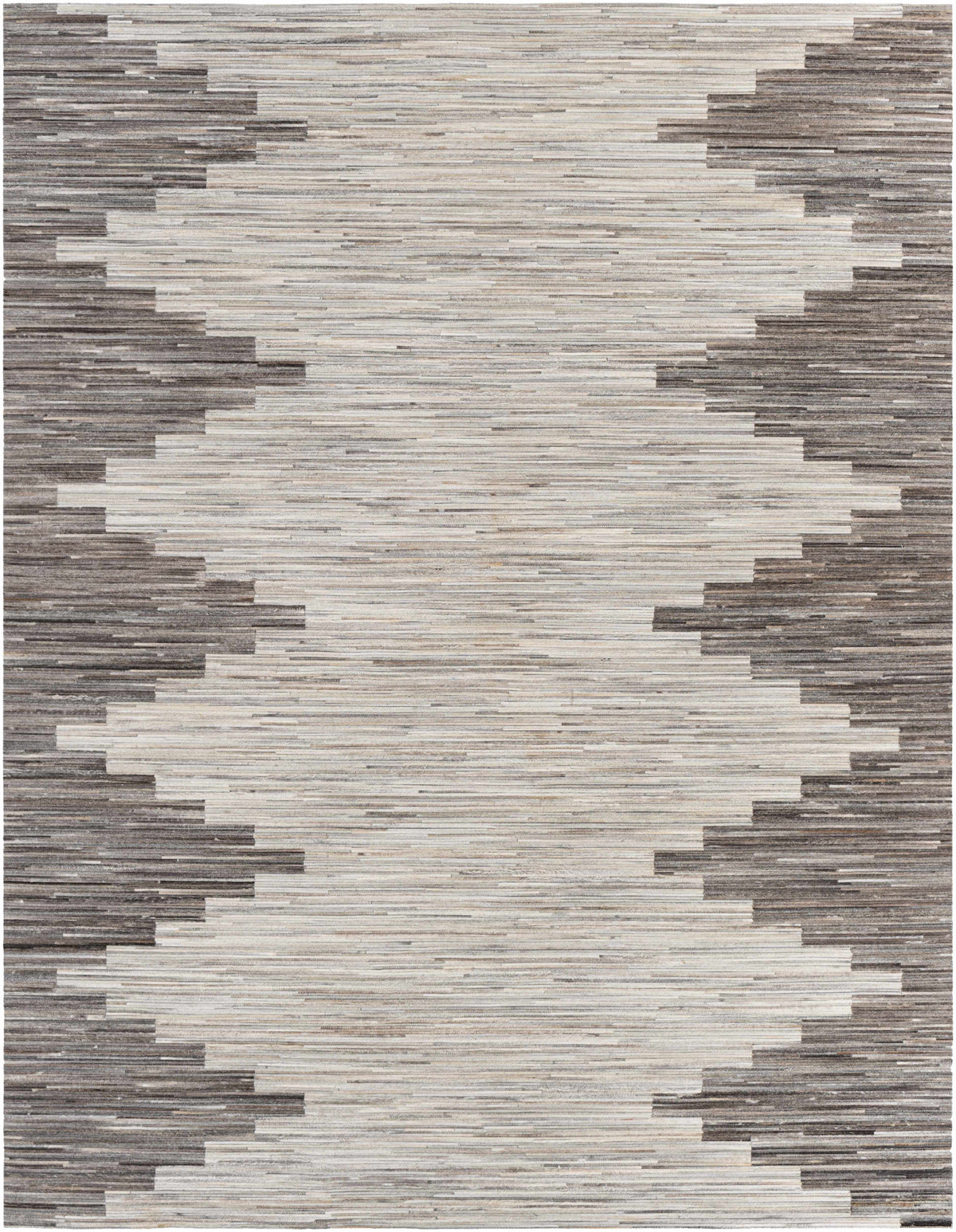 Silver Gray Hand Crafted 100% Hair On Hide Rustic Rectangle Handmade rug, Indoor use only, no fringe, non-washable.