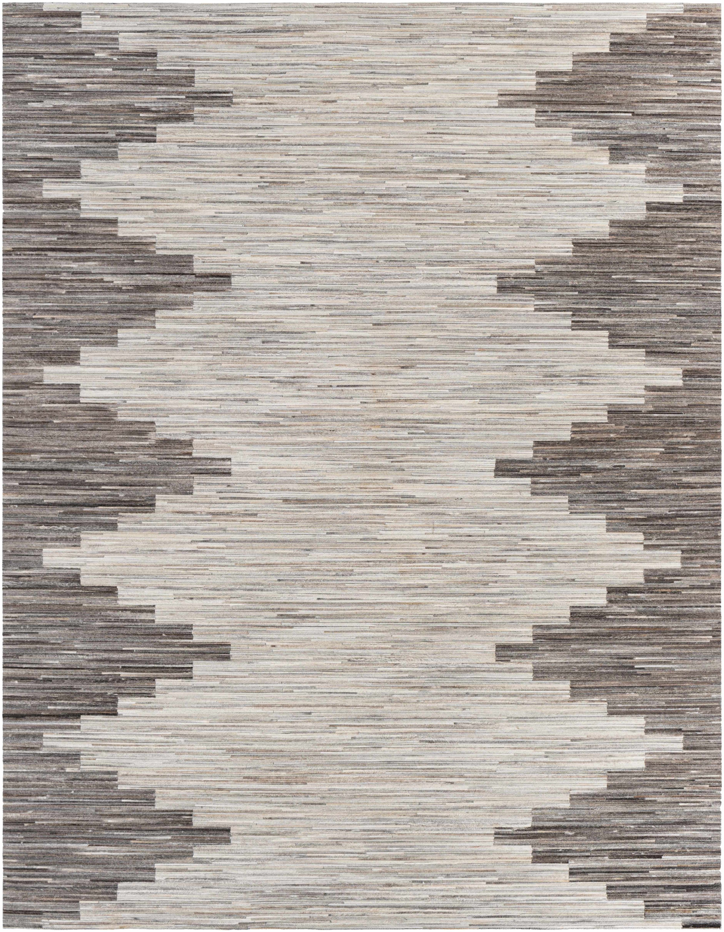 Silver Gray Hand Crafted 100% Hair On Hide Rustic Rectangle Handmade rug, Indoor use only, no fringe, non-washable.