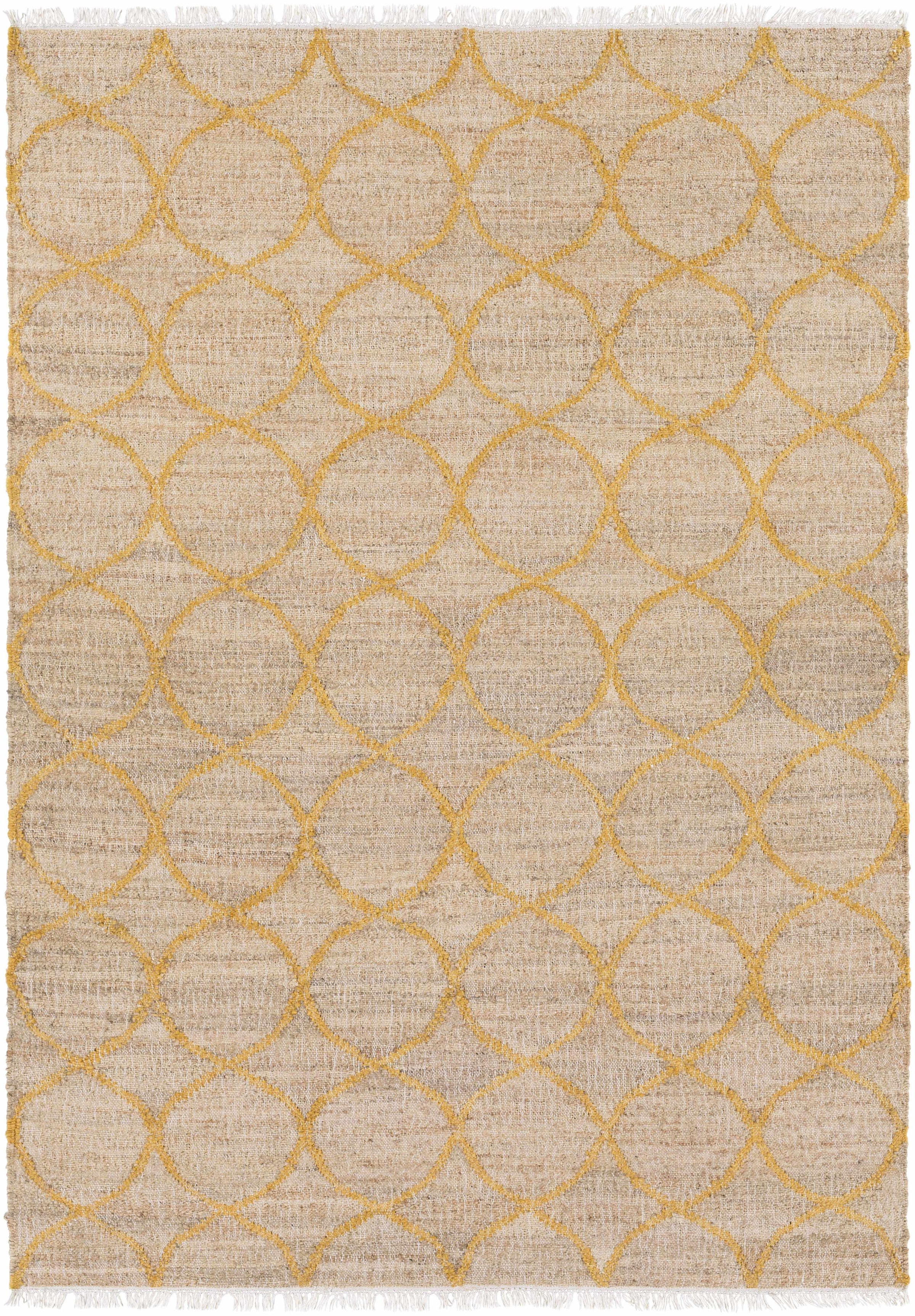 Cream Hand Woven 100% Jute Modern Rectangle Handmade rug, Indoor use only, has fringe, non-washable.