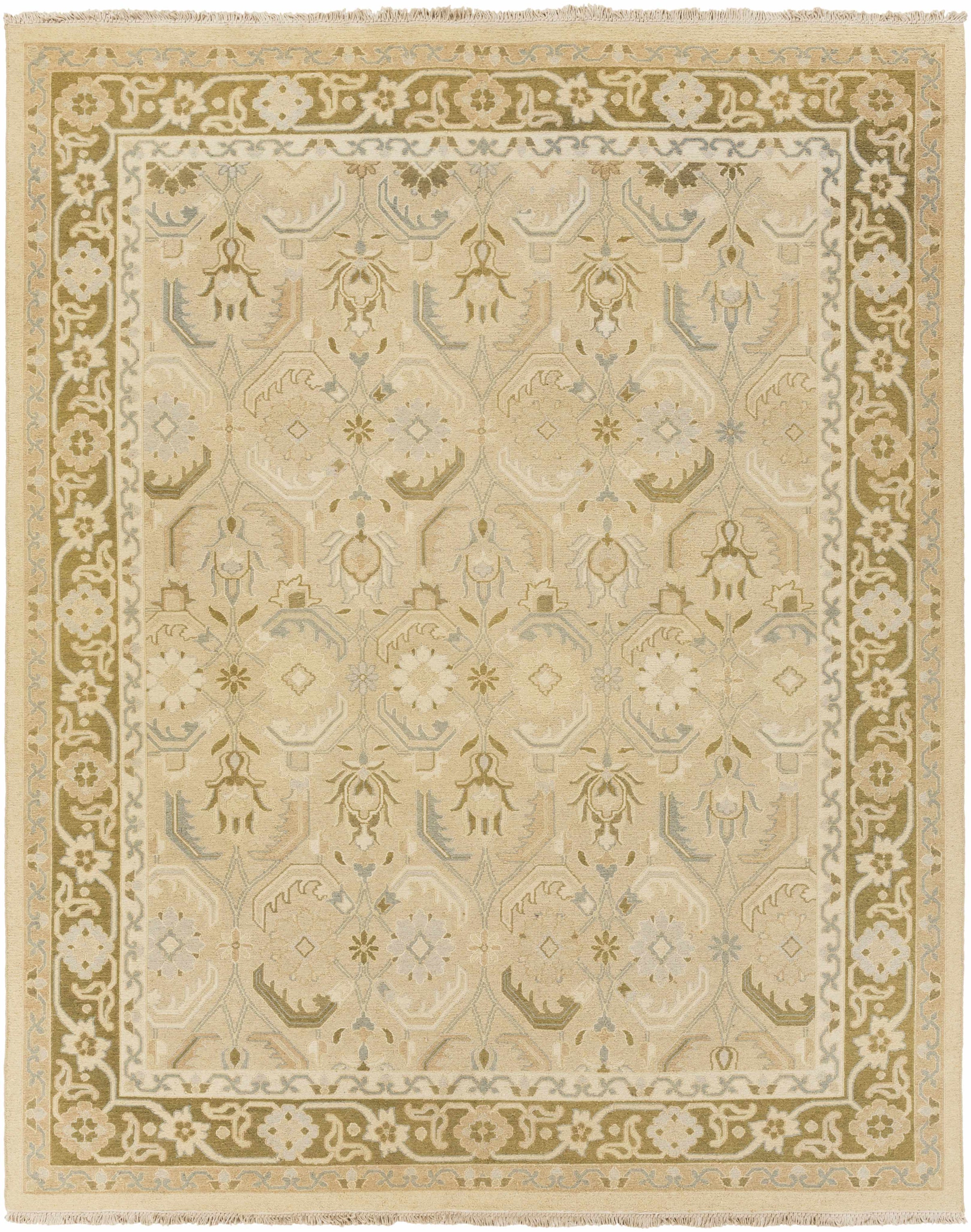 Tan Hand Knotted 100% NZ Wool Traditional Rectangle Handmade rug, Indoor use only, has fringe, non-washable.