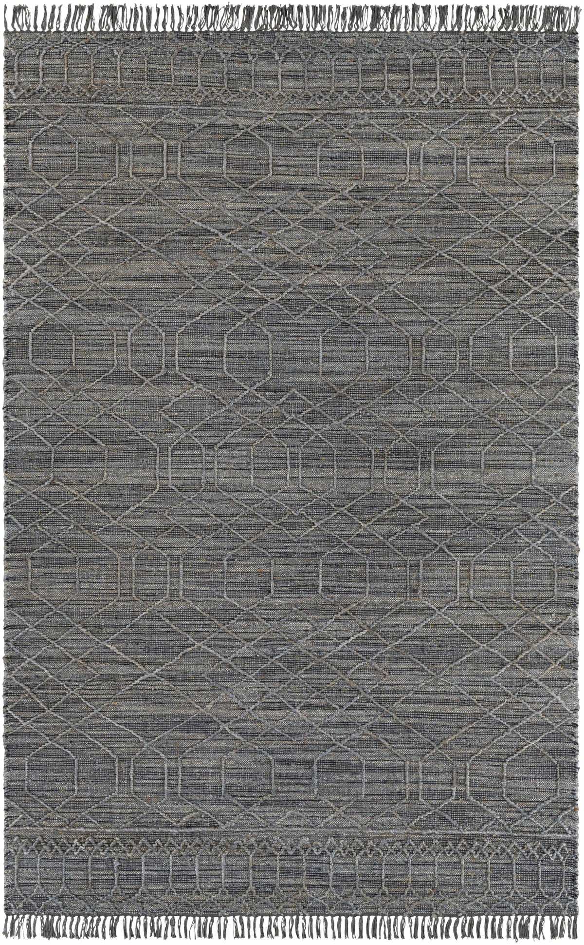 Black Hand Woven 60% Jute, 40% Wool Global Rectangle Handmade rug, Indoor use only, has fringe, non-washable.