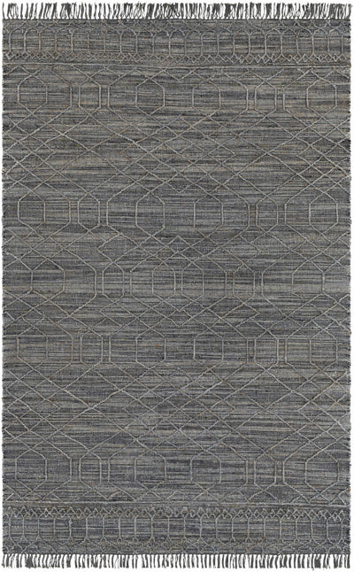 Black Hand Woven 60% Jute, 40% Wool Global Rectangle Handmade rug, Indoor use only, has fringe, non-washable.
