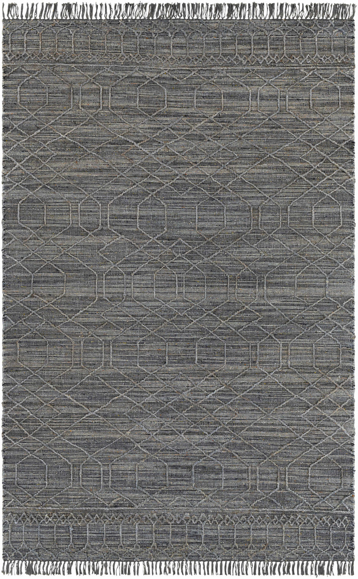 Black Hand Woven 60% Jute, 40% Wool Global Rectangle Handmade rug, Indoor use only, has fringe, non-washable.