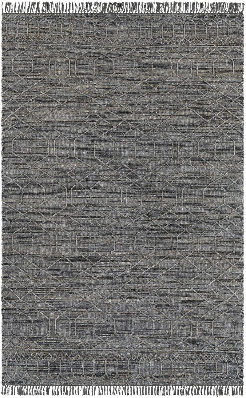 Black Hand Woven 60% Jute, 40% Wool Global Rectangle Handmade rug, Indoor use only, has fringe, non-washable.