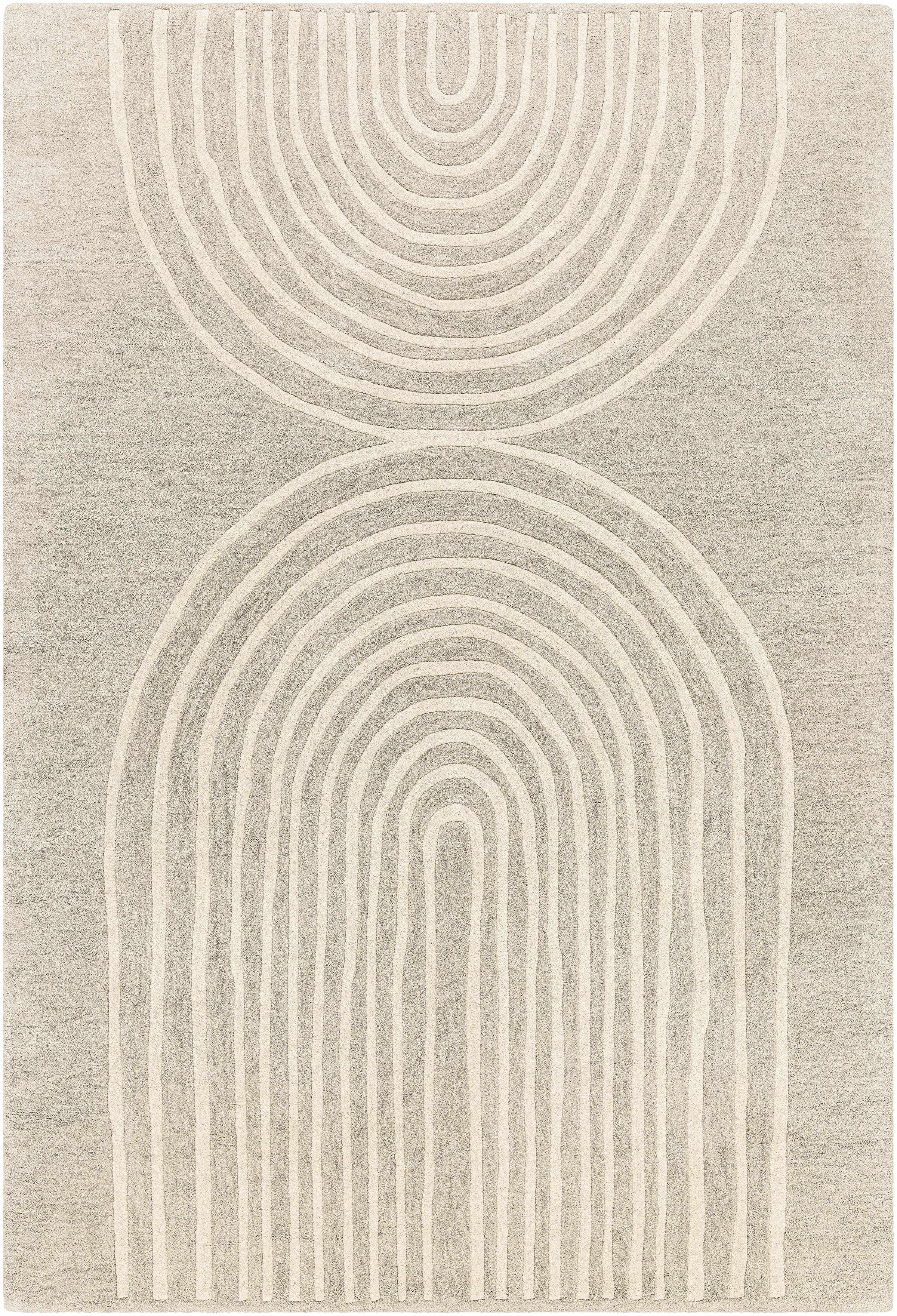 Tan Hand Tufted 100% Wool Modern Rectangle Handmade rug, Indoor use only, no fringe, non-washable.