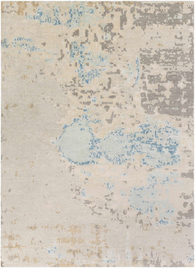 Light Blue Hand Knotted 50% Viscose, 50% Wool Modern Rectangle Handmade rug, Indoor use only, no fringe, non-washable.
