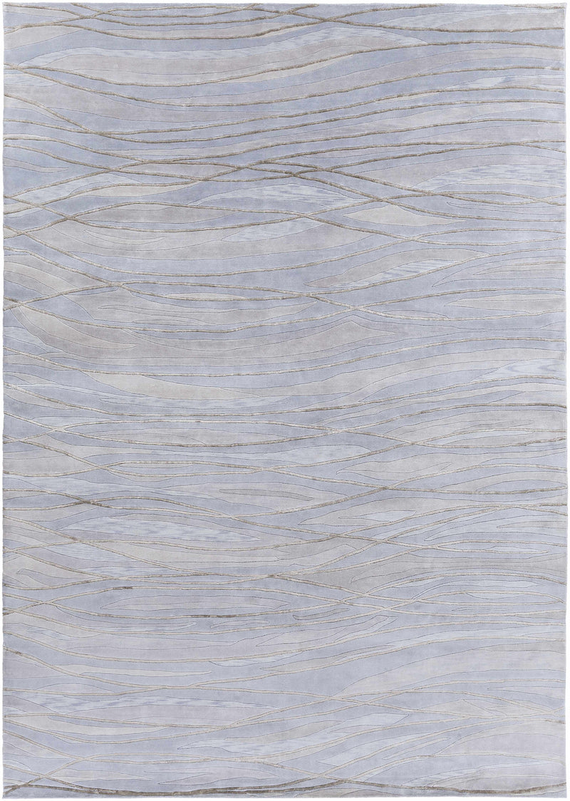 Light Blue Hand Knotted 70% NZ Wool, 30% Viscose Modern Rectangle Handmade rug, Indoor use only, no fringe, non-washable.