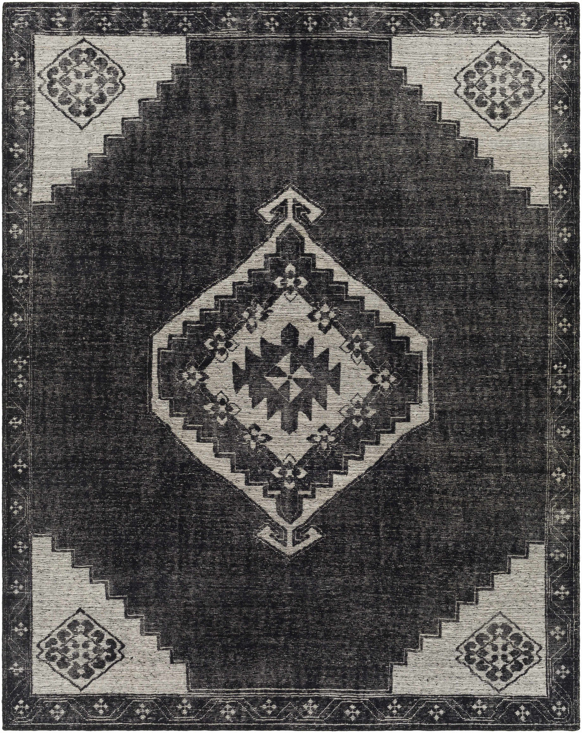 Black Hand Knotted 100% Wool Traditional Rectangle Handmade rug, Indoor use only, no fringe, non-washable.