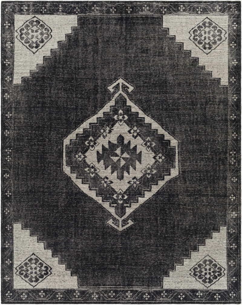 Black Hand Knotted 100% Wool Traditional Rectangle Handmade rug, Indoor use only, no fringe, non-washable.