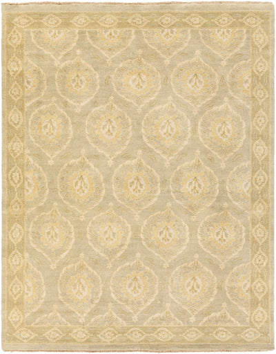 Light Olive Hand Knotted 100% Wool Traditional Rectangle Handmade rug, Indoor use only, has fringe, non-washable.