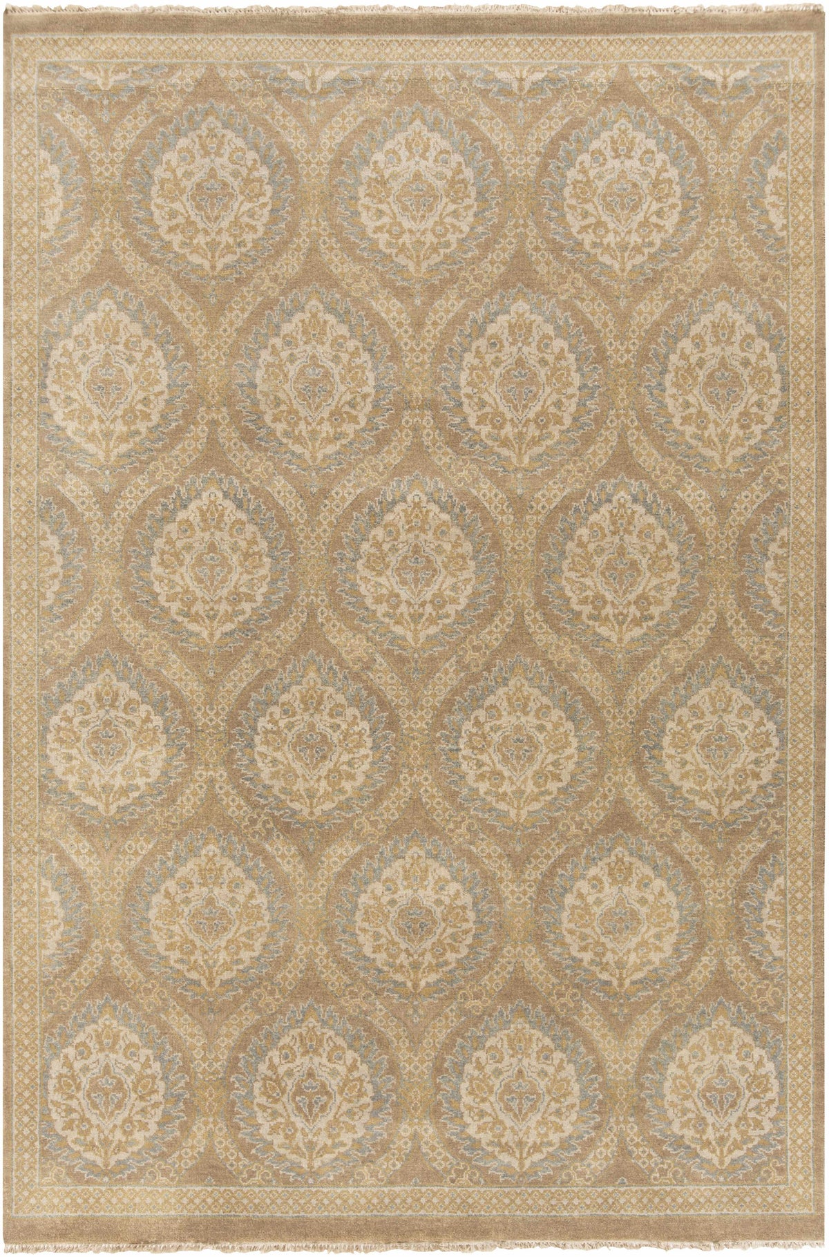 Tan Hand Knotted 100% Wool Modern Rectangle Handmade rug, Indoor use only, no fringe, non-washable.