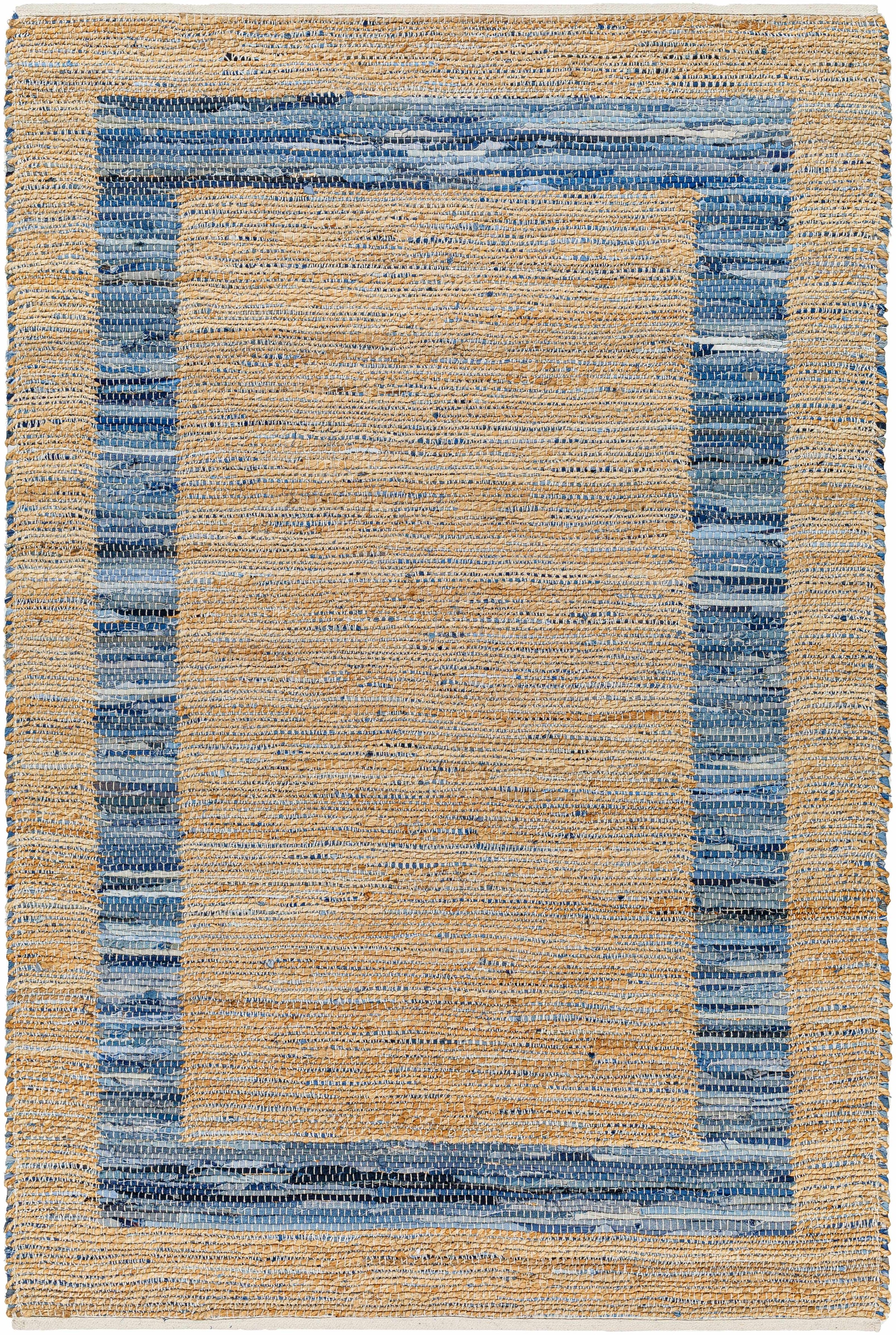 Tan Hand Woven 60% Recycled Fabric, 40% Jute Modern Rectangle Handmade rug, Indoor use only, no fringe, non-washable. runner also available