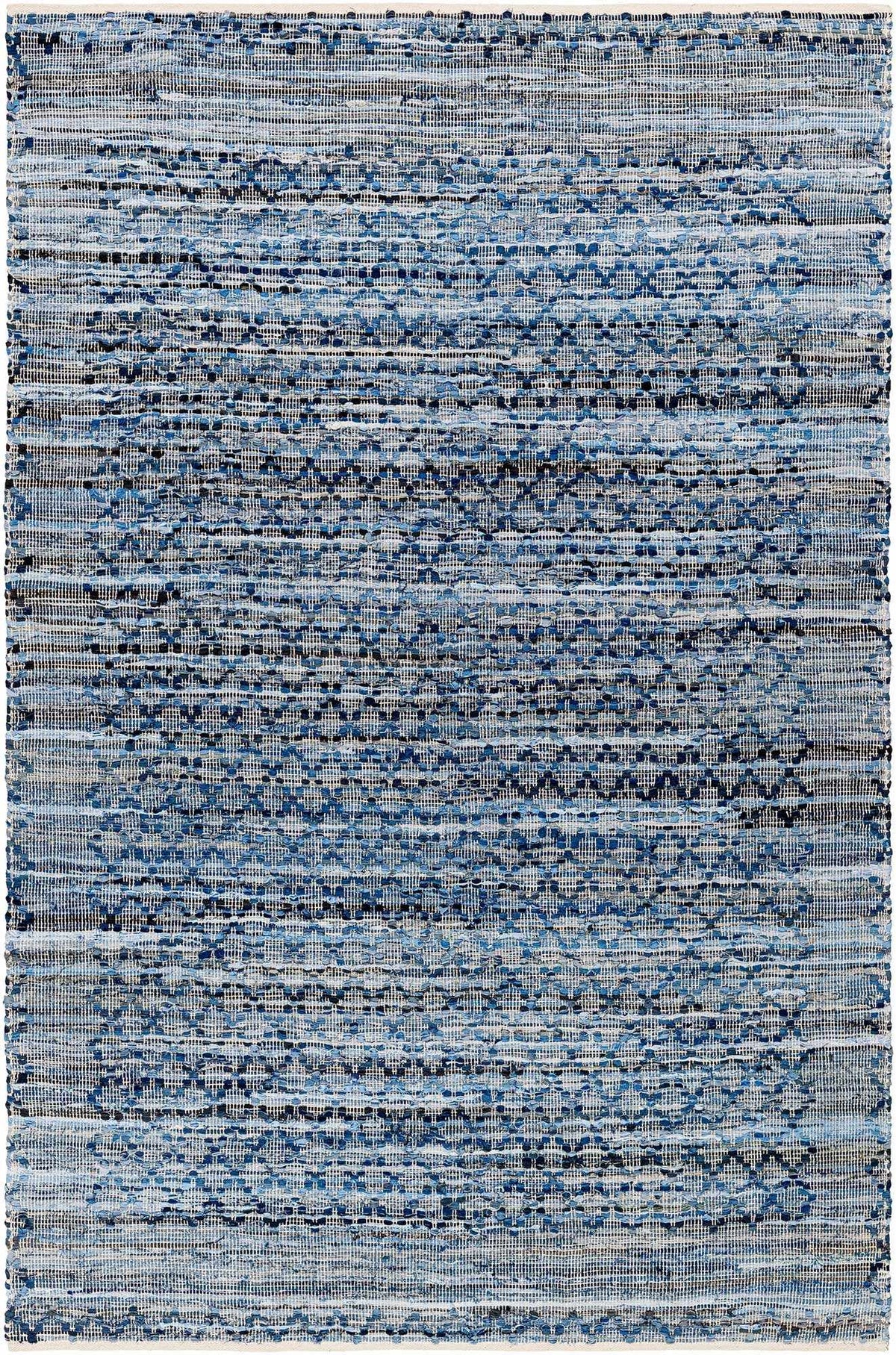 Denim Blue Hand Woven 100% Recycled Fabric Modern Rectangle Handmade rug, Indoor use only, no fringe, non-washable. runner also available