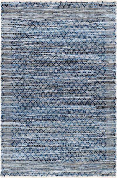 Denim Blue Hand Woven 100% Recycled Fabric Modern Rectangle Handmade rug, Indoor use only, no fringe, non-washable. runner also available